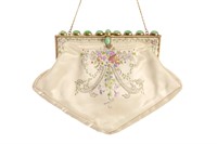 VINTAGE SILK PURSE WITH CABOCHON FRAME