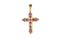 GOLD CROSS WITH RUBIES AND SAPPHIRES