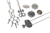 LOT OF MCM PEWTER & SILVER JEWELLERY
