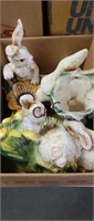 Box Lot of Assorted Ceramic Items- mostly bunnies