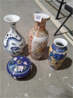 Lot of 3 Vases & Bowl Decor with Lid