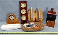 Oak Candle Holders & Clock, Barometer & More