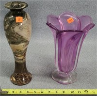 Marble & Purple Glass Vases 12"