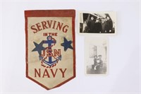WWII USN w-Star Son-in-Service Banner & photos