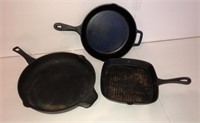 3 Cast Iron Pans