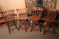 4 Rustic Wooden Swivel Counter Height Barstools