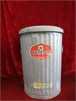 Galvanized garbage can with lid. Original label.
