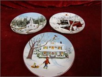 (3)hand painted country woman plates.