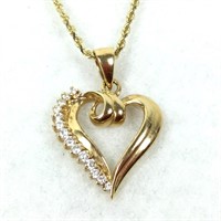 18k Yellow Gold Heart Pendant, .585 Gold Chain