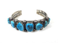 Heavy Cast Silver and Turquoise Cuff Bracelet