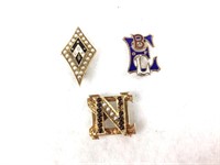 (3) Antique Fraternal Pins, 14k, Seed Pearls