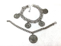 (2) Sterling Silver Charm Bracelets with Charms