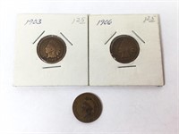 (2) 1903 and (1) 1906 Indian Head Pennies