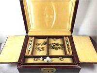 Jewelry Box & Contents,Collar Buttons, Fob Chains