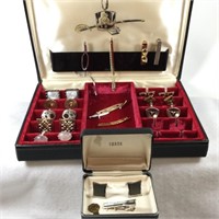 Jewelry Case with Men's Tie Bars and Cuff Links