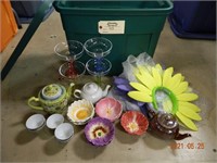 Floral decor & teapots in 18 Gallon Tote