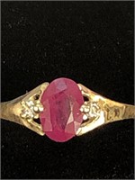 10K Gold Burmese Ruby Ring w/Diamonds + COA