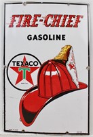 1945 Vintage Porcelain Fire Chief Gasoline Sign