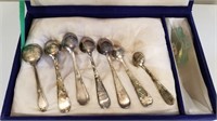 Lot of 7 Spoons (1 stamped silver) w/glass forms