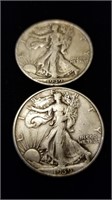 2 Each 1939 (90% Silver) Walking Libertys
