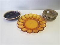 Amber Glass Deviled Egg Platter, (6) Green 6"