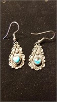 Pair of Sterling Turquoise 1" Earrings