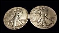 2 Each 1941 (90% Silver) Walking Libertys