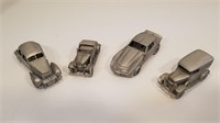 Lot of 4 Nostalgic Miniatures, Heavy Pewter cars