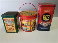 (3) Tins, Ritz Crackers, Barnums Animal Crackers,