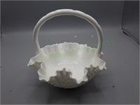 7.5" Fenton hobnail milk glass wedding basket