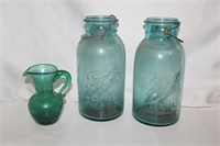 2 Green Ball Canning Jars 2qt and Pitcher