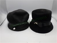 pair of black vintage brushed velour ladies hats