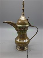 Vtg Brass Etched India mfg Tea Pot w/handle & lid