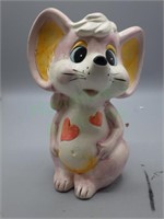 Adorable VTG 1970s pink heart mouse bank w/hearts