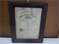 Antique wooden framed 1887 Marriage Certificate