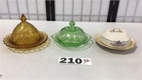 3 BUTTER DISHES