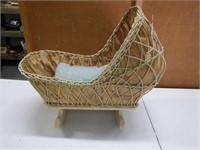 Antique wicker/rattan/wood rocking doll cradle