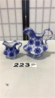 STAFFORDSHIRE FLOW BLUE WASH PITCHER AND CREAMER