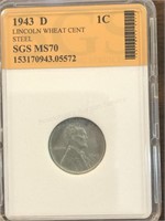 1943-D Lincoln Cent Graded by SGS MS70