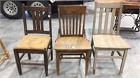3 WOODEN CHAIRS-ONE IS CUSHIONED