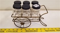 Metal Cart with 6 Glass Bottles