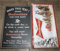 Metal Budweiser Sign 30x19 & Cardboard Sign