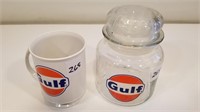 Gulf Oil Coffee Plastic Mug and Glass decanter