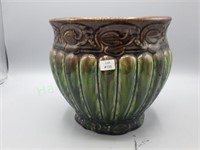 Glazed ceramic pottery planter in green/brown