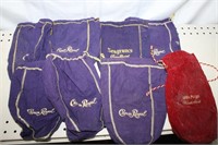 6 Crown Royal Bags, 1 Captain Morgan Bag