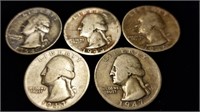 5 Each pre-1965 90% Silver Quarters
