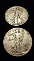 2 Each 1938 (90% Silver) Walking Liberties