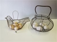 Wire Chicken & Bucket Baskets w/Eggs