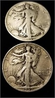 2 Each 1939 (90% Silver) Walking Liberties