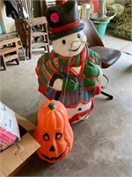 Plastic Snowman & Jack O Lantern